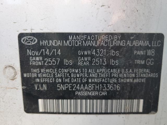 5NPE24AA8FH133616 - 2015 HYUNDAI SONATA ECO WHITE photo 10