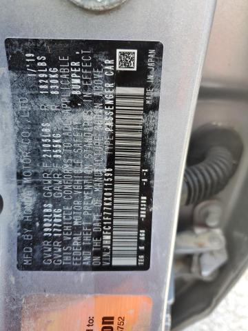 JHMFC1F77KX011596 - 2019 HONDA CIVIC EXL 银色 照片 10