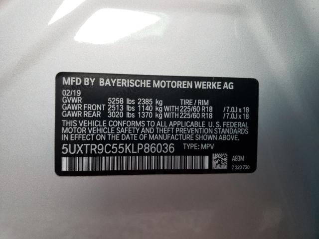 5UXTR9C55KLP86036 - 2019 BMW X3 XDRIVE3 SILVER photo 10