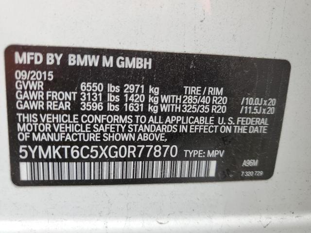 5YMKT6C5XG0R77870 - 2016 BMW X5 M WHITE photo 10