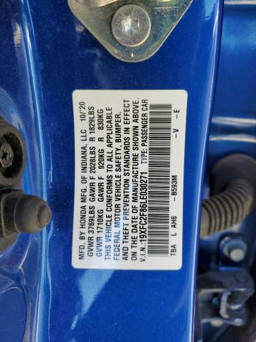 19XFC2F86LE030271 - 2020 HONDA CIVIC SPOR 蓝色 照片 10