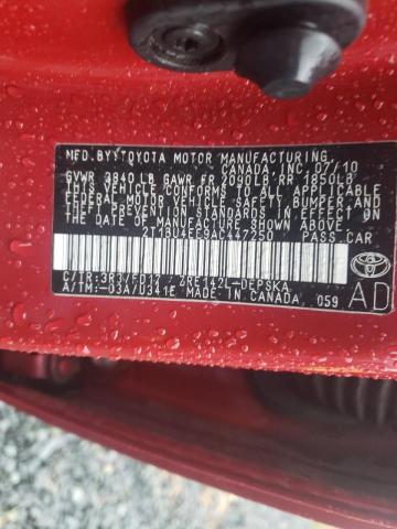 2T1BU4EE9AC447250 - 2010 TOYOTA COROLL RED photo 10