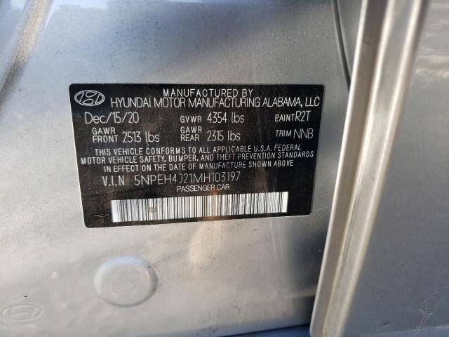 5NPEH4J21MH103197 - 2021 HYUNDAI SONATA LIM SILVER photo 10