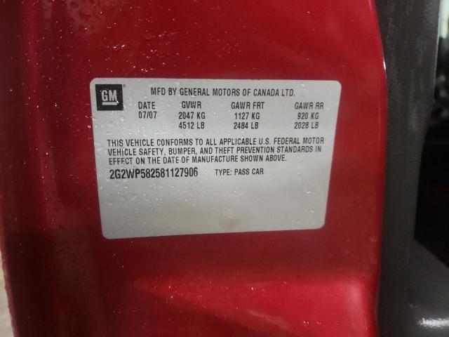 2G2WP582581127906 - 2008 PONTIAC GRAND PRIX ბურგუნდია ფოტო 10