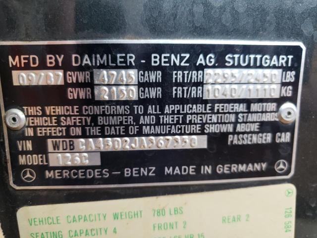 WDBCA45D2JA367358 - 1988 MERCEDES-BENZ 560 SEC GREEN photo 10