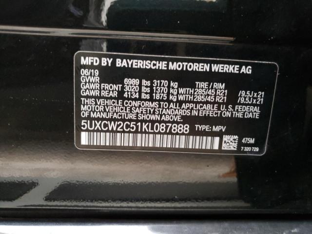 5UXCW2C51KL087888 - 2019 BMW X7 XDRIVE4 BLACK photo 10