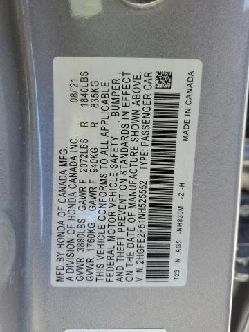 2HGFE2F51NH525552 - 2022 HONDA CIVIC SPOR SILVER photo 10