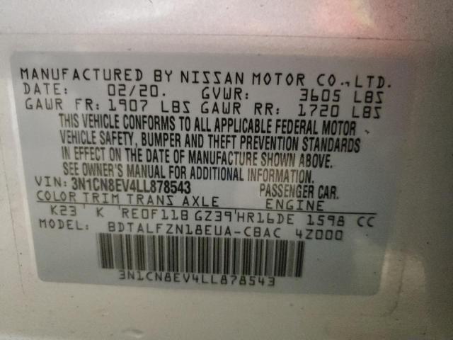 3N1CN8EV4LL878543 - 2020 NISSAN VERSA SV SILVER photo 10