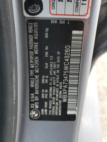 WBXPA73475WC48260 - 2005 BMW X3 2.5I SILVER photo 10