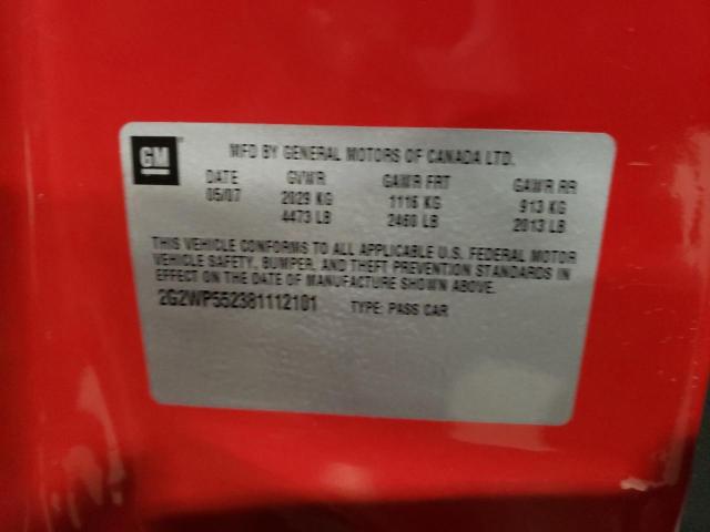 2G2WP552381112101 - 2008 PONTIAC GRAND PRIX წითელი ფოტო 10