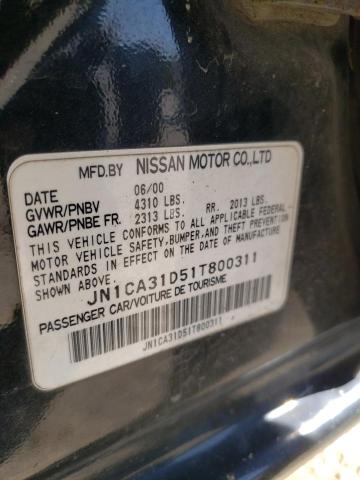 JN1CA31D51T800311 - 2001 NISSAN MAXIMA GXE BLACK photo 10