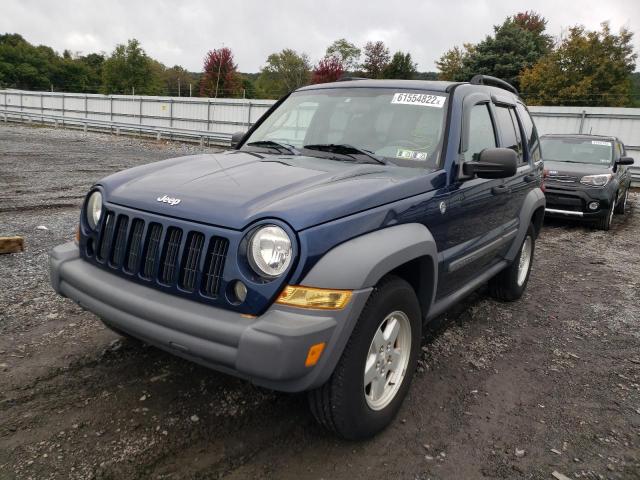 1J8GL48K55W622156 - 2005 JEEP LIBERTY SP BLUE photo 2