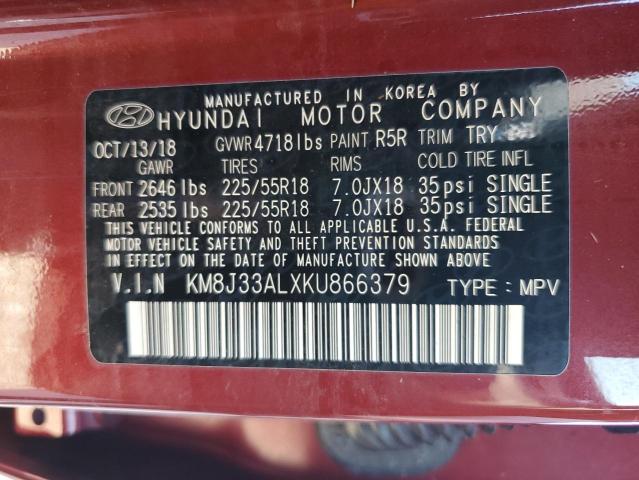 KM8J33ALXKU866379 - 2019 HYUNDAI TUCSON LIM RED photo 10