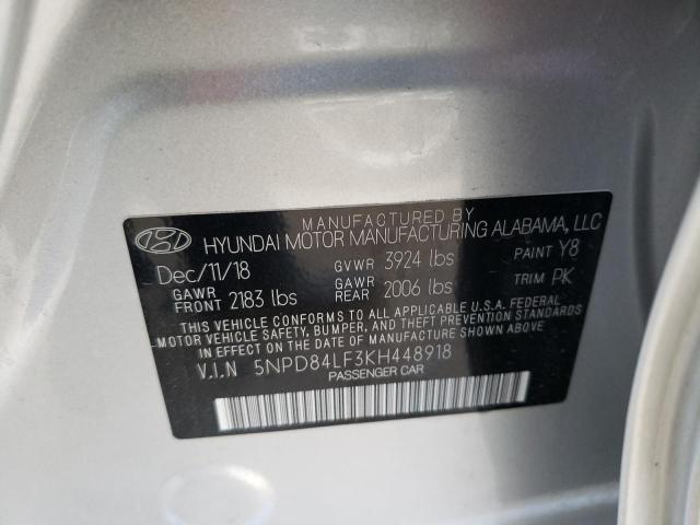 5NPD84LF3KH448918 - 2019 HYUNDAI ELANTRA SE SILVER photo 10