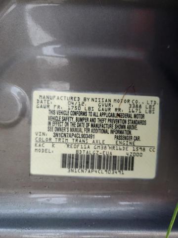 3N1CN7AP4CL903491 - 2012 NISSAN VERSA S GRAY photo 10