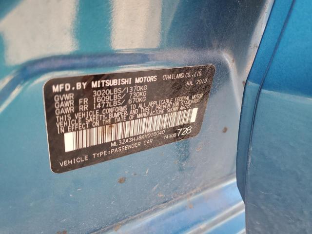 ML32A3HJ8KH016040 - 2019 MITSUBISHI MIRAGE ES TEAL photo 10