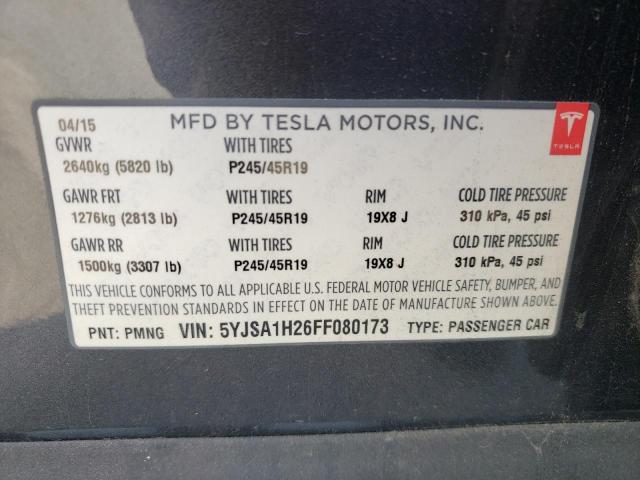 5YJSA1H26FF080173 - 2015 TESLA MODEL S 85 GRAY photo 10