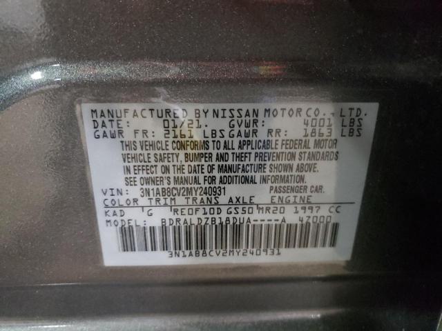 3N1AB8CV2MY240931 - 2021 NISSAN SENTRA SV GRAY photo 10