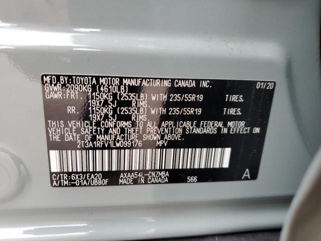 2T3A1RFV1LW099176 - 2020 TOYOTA RAV4 XLE P GRAY photo 10