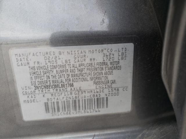 3N1CN8EV3ML861766 - 2021 NISSAN VERSA SV GRAY photo 12