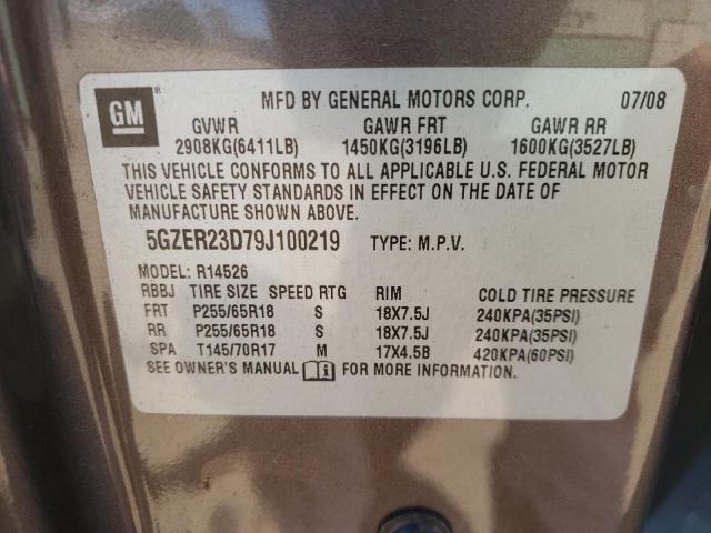 5GZER23D79J100219 - 2009 SATURN OUTLOOK XR BROWN photo 10