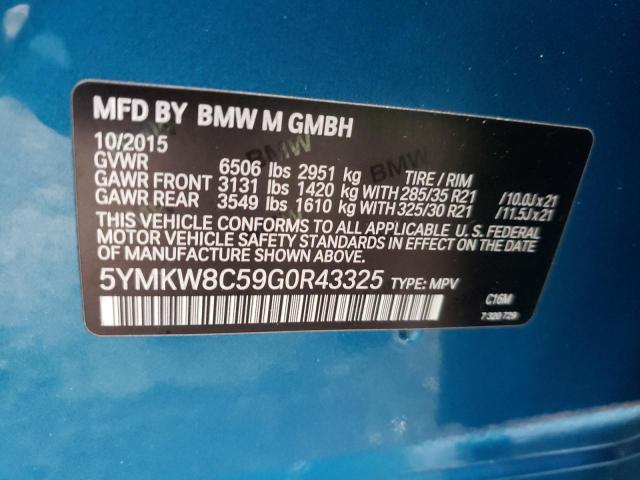 5YMKW8C59G0R43325 - 2016 BMW X6 M BLUE photo 10