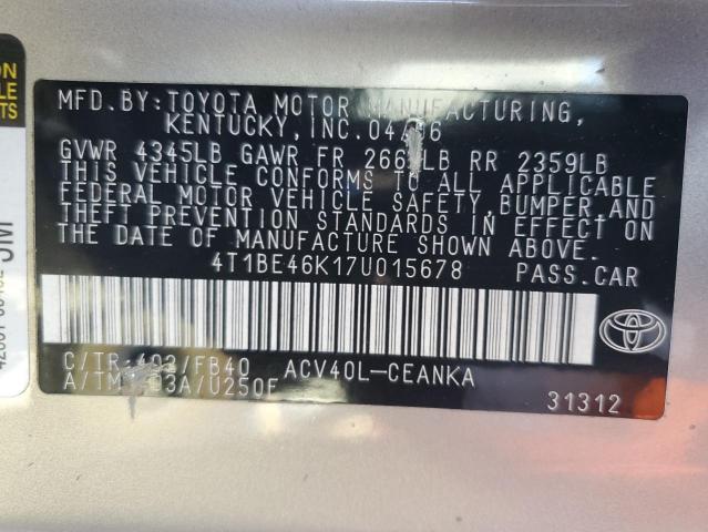 4T1BE46K17U015678 - 2007 TOYOTA CAMRY CE  photo 10