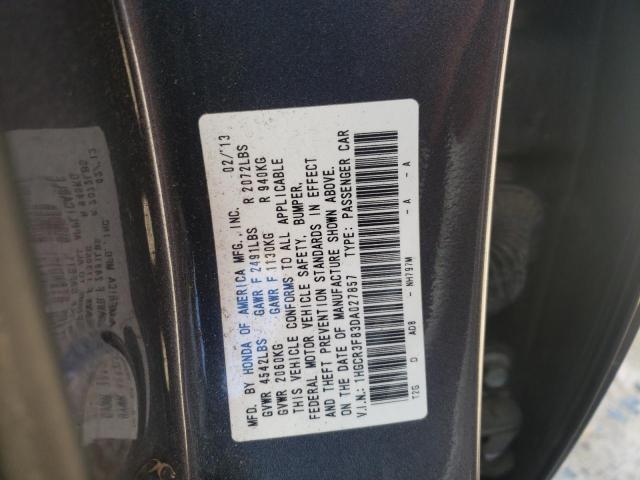 1HGCR3F83DA027857 - 2013 HONDA ACCORD EXL GRAY photo 10