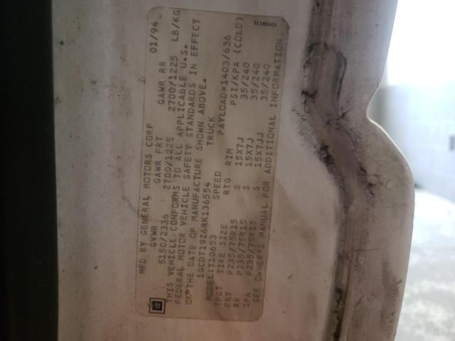 1GCDT19Z6RK136554 - 1994 CHEVROLET S TRUCK S1 WHITE photo 10