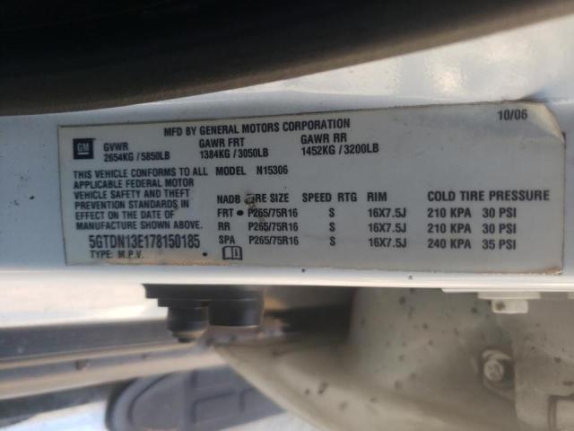 5GTDN13E178150185 - 2007 HUMMER H3 WHITE photo 10