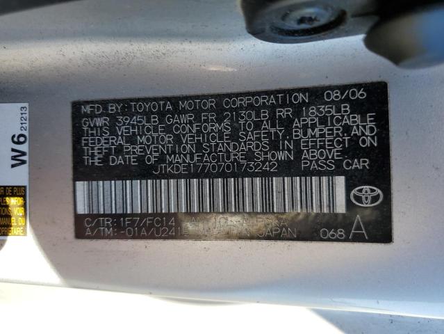 JTKDE177070173242 - 2007 TOYOTA SCION TC 银色 照片 10