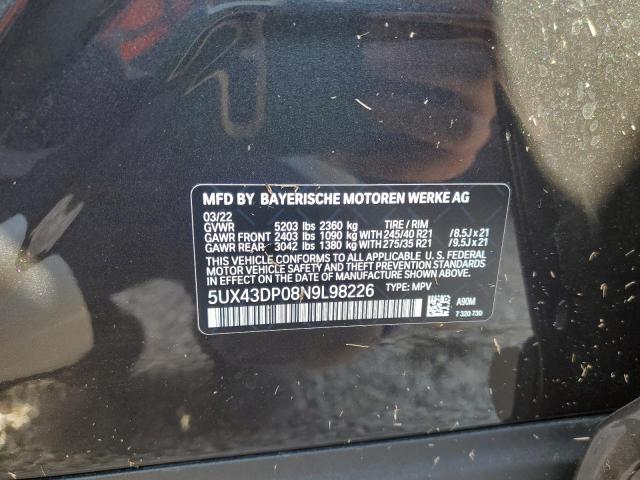 5UX43DP08N9L98226 - 2022 BMW X3 SDRIVE3 CHARCOAL photo 10