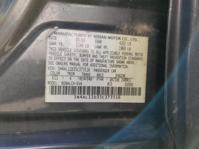 1N4AL11D35C373516 - 2005 NISSAN ALTIMA S CHARCOAL photo 10