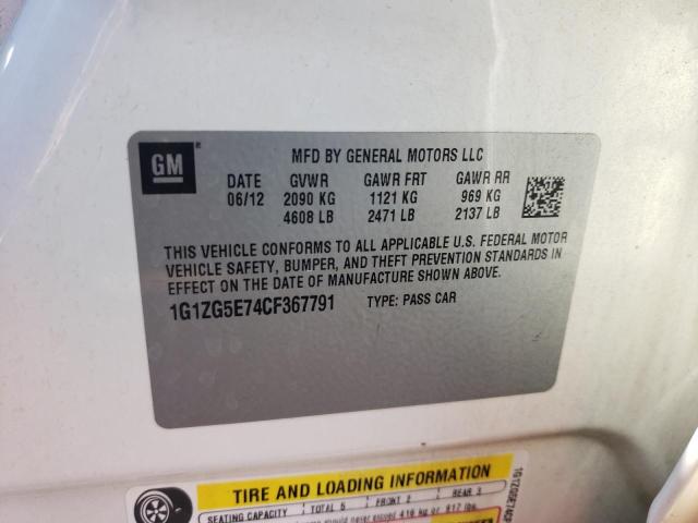 1G1ZG5E74CF367791 - 2012 CHEVROLET MALIBU LTZ თეთრი ფოტო 10