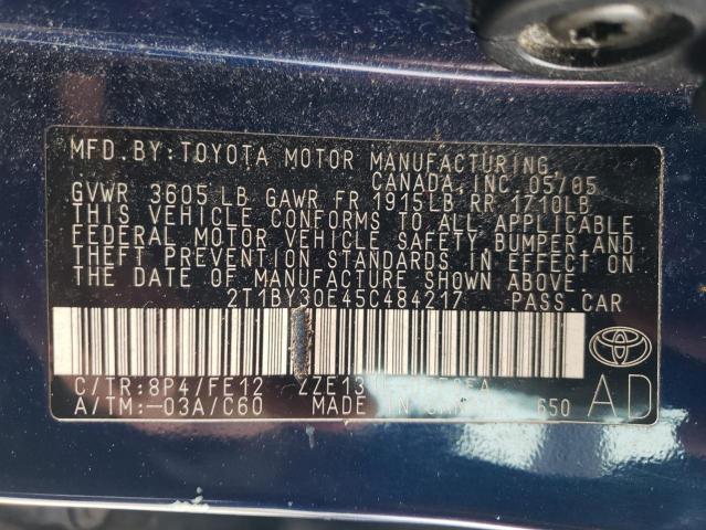 2T1BY30E45C484217 - 2005 TOYOTA COROLLA XR 蓝色 照片 10