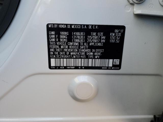 3CZRU6H77JM701465 - 2018 HONDA HR-V EXL WHITE photo 10