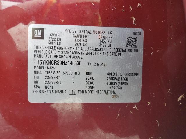 1GYKNCRS9HZ140338 - 2017 CADILLAC XT5 PREMIU RED photo 10