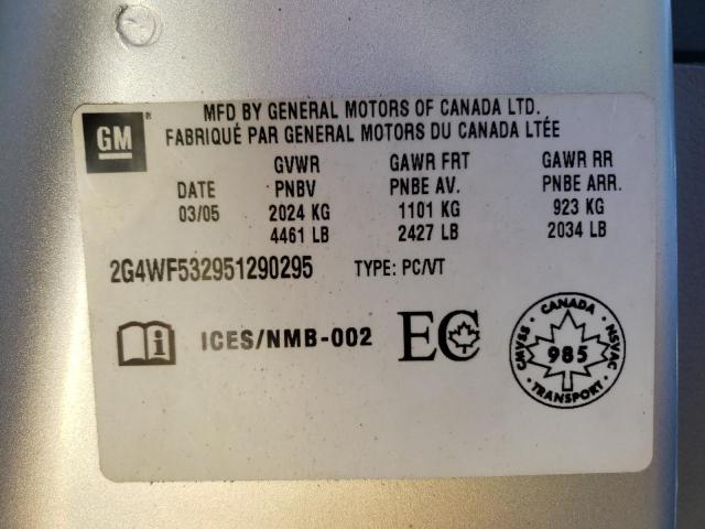 2G4WF532951290295 - 2005 BUICK ALLURE CX SILVER photo 10