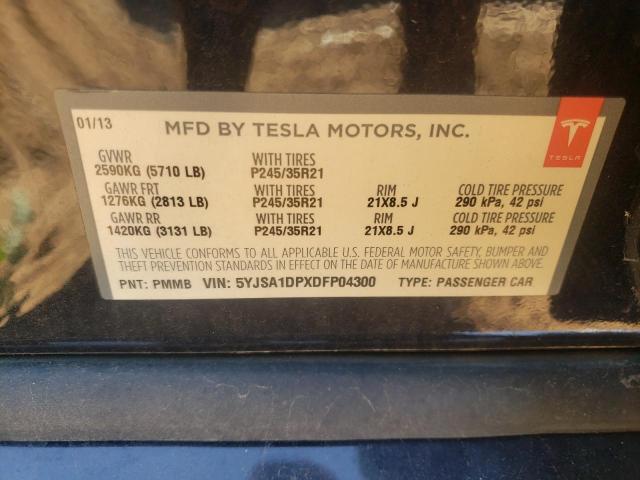 5YJSA1DPXDFP04300 - 2013 TESLA MODEL S Կապույտ լուսանկար 10