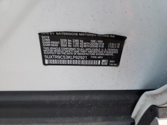 5UXTR9C53KLP92921 - 2019 BMW X3 XDRIVE3 WHITE photo 10