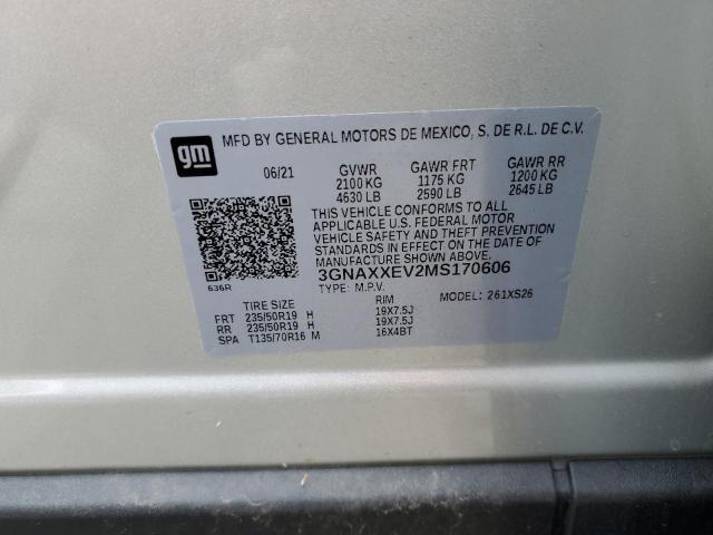 3GNAXXEV2MS170606 - 2021 CHEVROLET EQUINOX PR SILVER photo 10