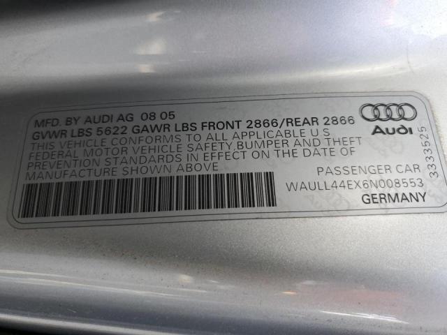 WAULL44EX6N008553 - 2006 AUDI A8 4.2 QUA SILVER photo 10