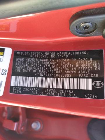 4T1NZ1AK1LU036693 - 2020 TOYOTA CAMRY TRD RED photo 10