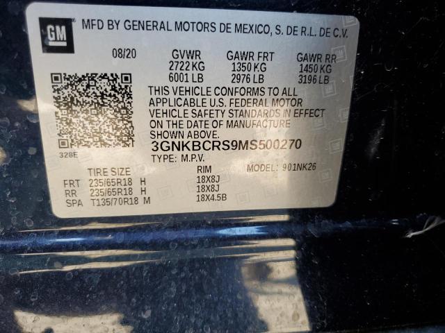 3GNKBCRS9MS500270 - 2021 CHEVROLET BLAZER 2LT BLUE photo 10