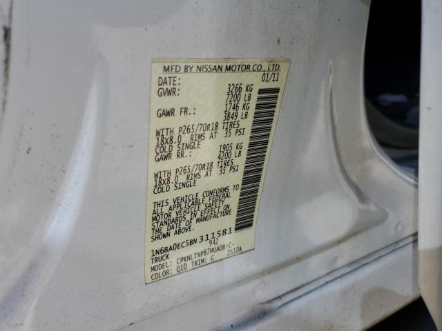 1N6BA0EC5BN311581 - 2011 NISSAN TITAN WHITE photo 10