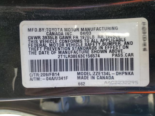 2T1LR38E63C156574 - 2003 TOYOTA MATRIX 黑色 照片 10