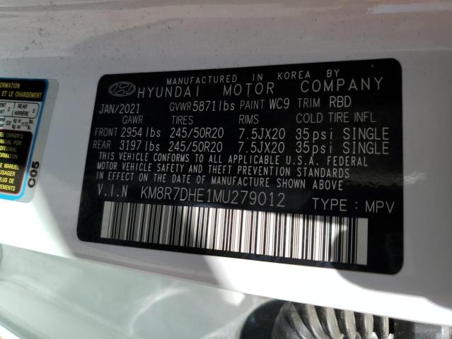 KM8R7DHE1MU279012 - 2021 HYUNDAI PALISADE C WHITE photo 10