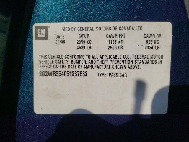 2G2WR554061237632 - 2006 PONTIAC GRAND PRIX მწვანე ფოტო 10