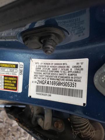 2HGFA16958H505351 - 2008 HONDA CIVIC EXL Mavi foto 10