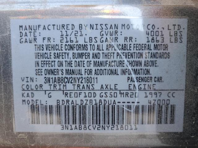 3N1AB8CV2NY218011 - 2022 NISSAN SENTRA SV GRAY photo 10